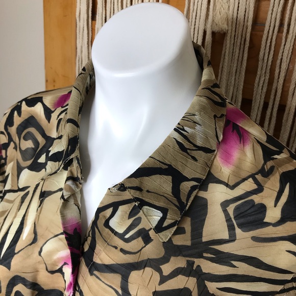 Vintage 90s Hibiscus Flower Loose Button Down - Picture 9 of 11